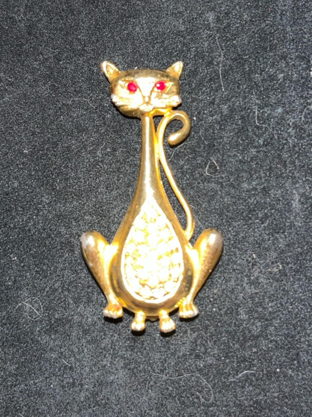 Avon Gold Cat Brooches with Red and Blue Eyes - Picture 3 of 4